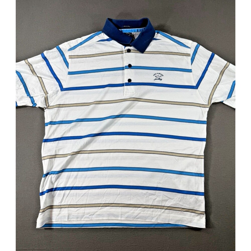 Paul & Shark Yachting Polo Shirt Mens M Blue White Striped Made in Italy